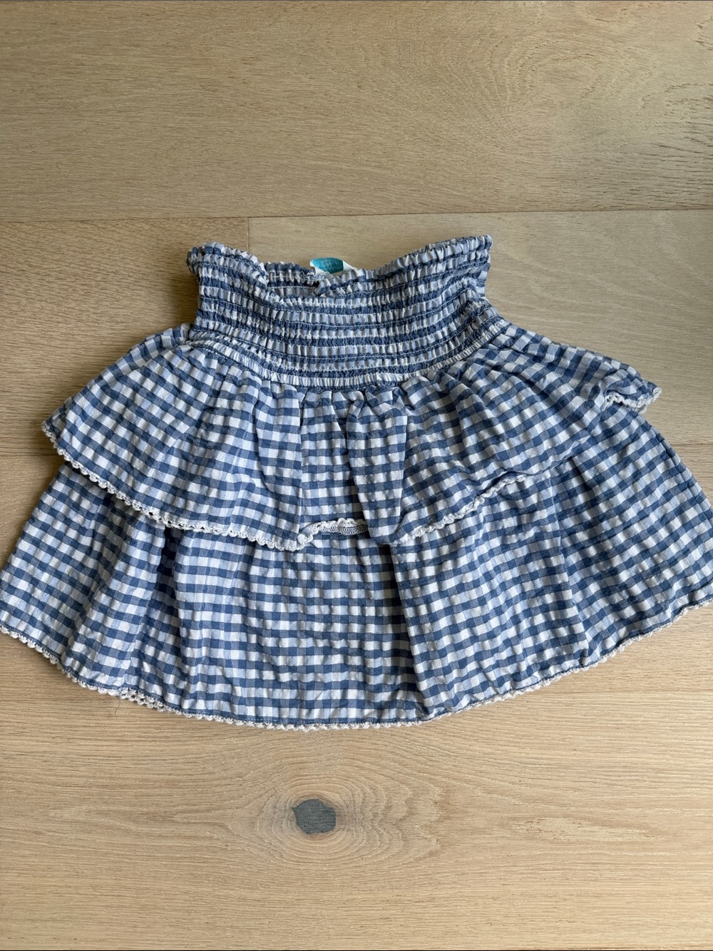 Primark girls Blue Gingham Smocked Ruffle Skirt sz 10-11 yrs